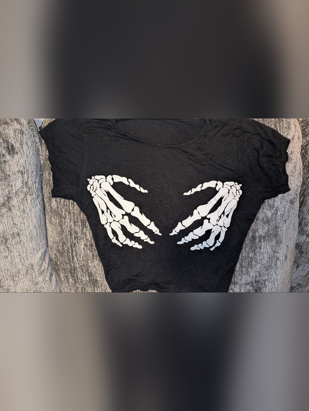 Black W/White, Skeleton Boob Hands, Short Sleeve Top-Ladies Size S
